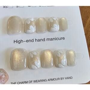 Opalescent Cat Eye with floral Accent | Press on Nails - Handmade | Sz Medium